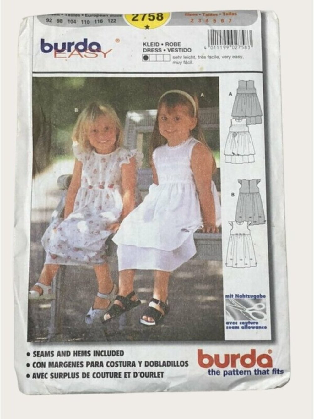 Burda Sewing Pattern 2758 Girls Dress Size 2-7 Uncut